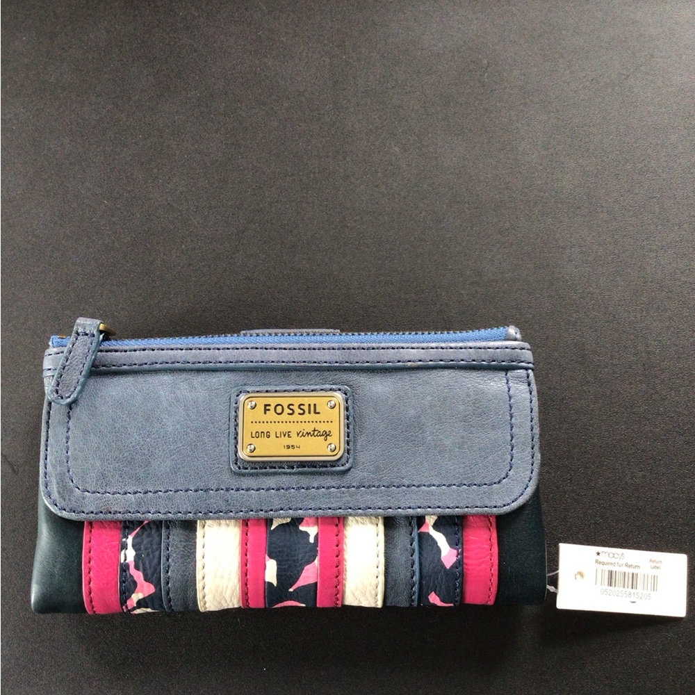 Fossil Blue and Pink Wallet with Bold Design
